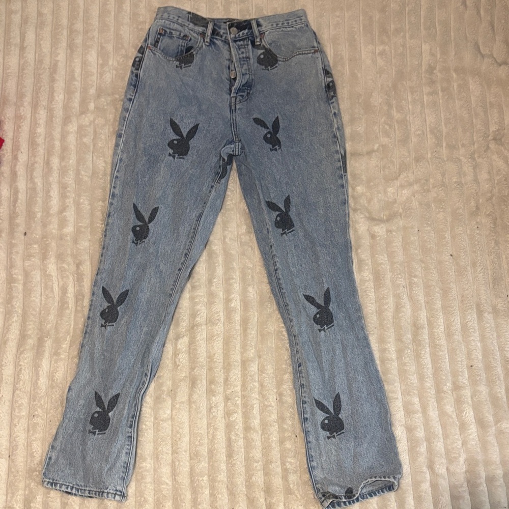 PLAYBOY Blue Jeans with Black Bunny Print